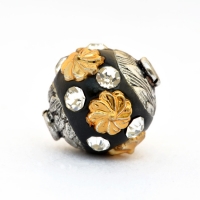 Black Beads Studded with Golden Flowers & Rhinestones