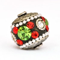 Black Beads Studded with Metal Chain, Metal Rings & Rhinestones