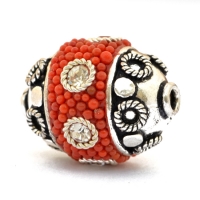 Red Beads Studded with Metal Rings, Grains & Rhinestones