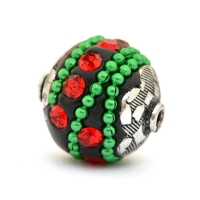 Black Beads Studded with Green Metal Chain & Red Rhinestones
