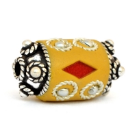 Yellow Beads Studded with Metal Rings + Balls + Red Glass Chips Yellow Beads Studded with Metal Rings + Balls + Red Glass Chips