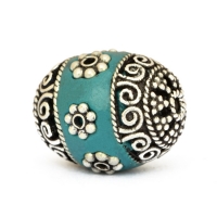 Blue Beads Studded with Metal Flowers