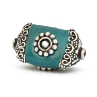 Blue Beads Studded with Metal Flowers + Balls