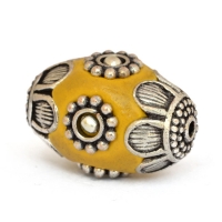 Yellow Beads Studded with Metal Flowers & Metal Balls Yellow Beads Studded with Metal Flowers & Metal Balls