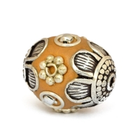 Yellow Beads Studded with Metal Flowers, Metal Balls & Metal Rings Yellow Beads Studded with Metal Flowers, Metal Balls & Metal Rings