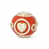 Red Round Beads Studded with Silver Plated Rings & Hearts