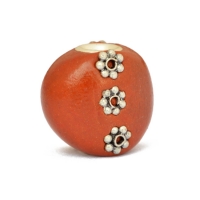 Red Kashmiri Beads Studded with Metal Flowers
