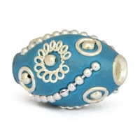 20 x 14 mm Blue Kashmiri Beads Studded with Metal Rings, Balls & Chains