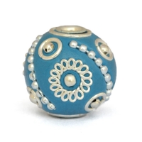 Blue Round Beads Studded with Metal Rings, Balls & Chains