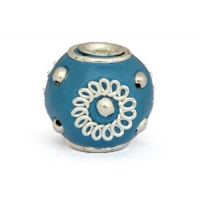Blue Kashmiri Beads Studded with Metal Rings & Metal Balls