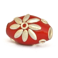 20 x 14 mm Red Cylindrical Beads Studded with Metal Rings & Accessories