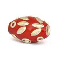 20 x 14 mm Red Kashmiri Beads Studded with Metal Rings & Accessories