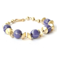 Handmade Bracelet having Round Purple Beads with Light-Blue Stripes
