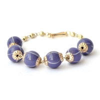 Handmade Bracelet having Purple Beads with Light Blue Stripes