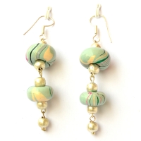 Handmade Earrings having Disc Shaped Pale Turquoise Color Beads