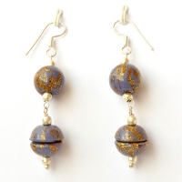 Handmade Earrings with Blue & Golden Color Beads