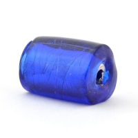 Transparent Cylindrical Blue Glass Beads with Silver Foil