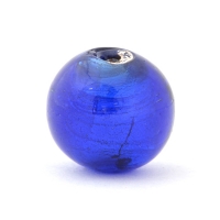 Transparent Round Blue Glass Beads with Silver Foil