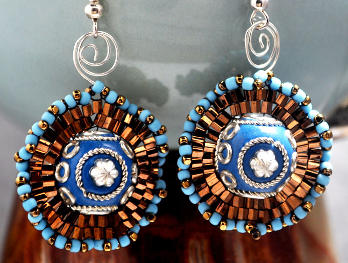 Blue Kashmiri Beads Medallion Earrings