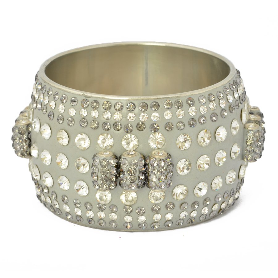 Handmade Gray Bangle Studded with White & Gray Rhinestones | Maruti Beads