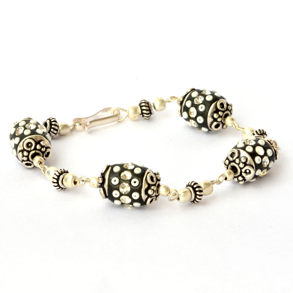 Handmade Bracelet having Black Beads with Rhinestones & Seed Beads ...