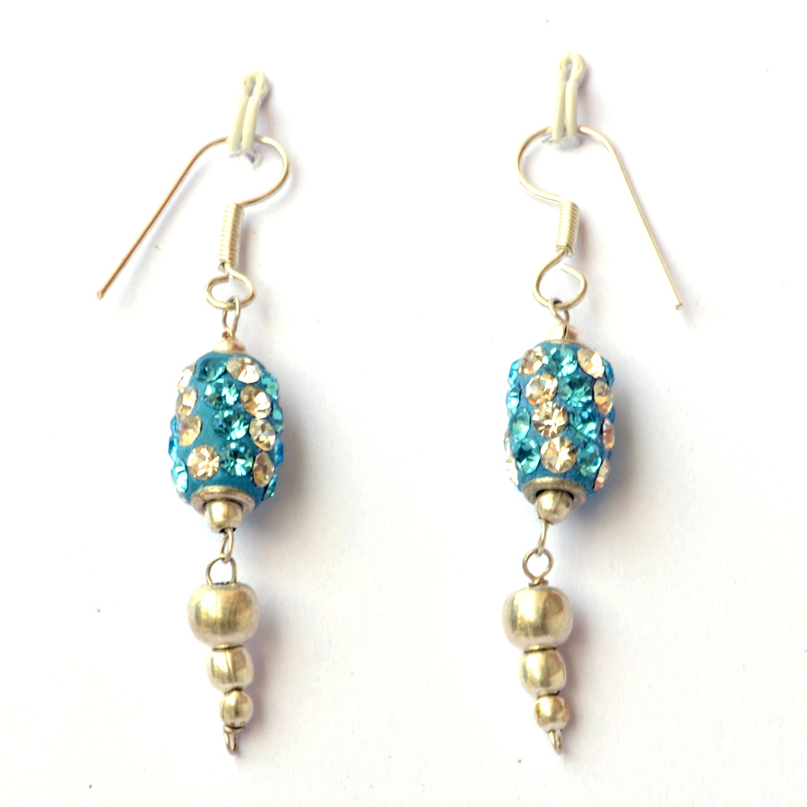 Handmade Earrings having Blue Beads with White & Aqua Rhinestones ...