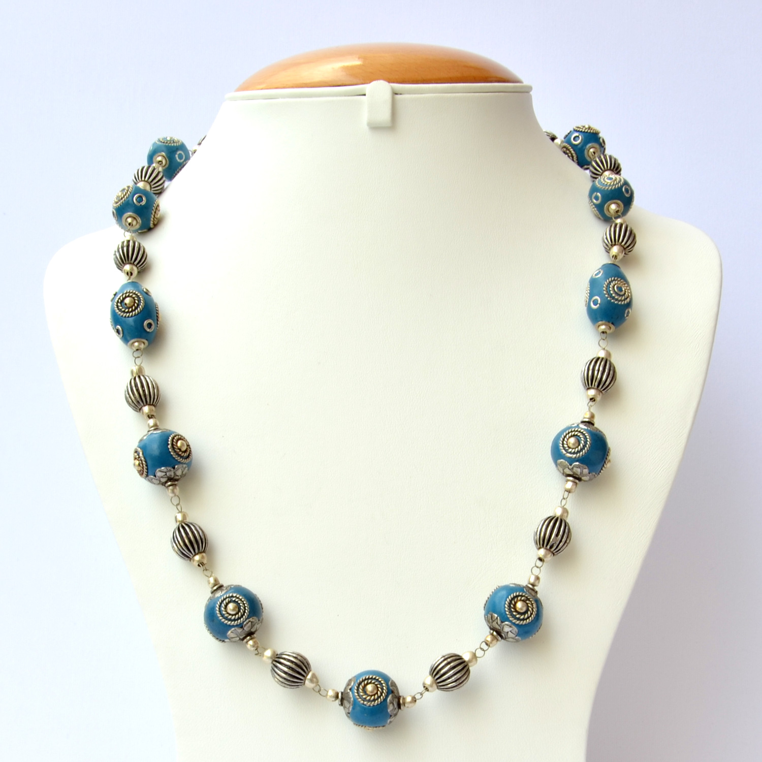 Blue Handmade Necklace Studded with Metal Rings & Metal Balls | Maruti ...