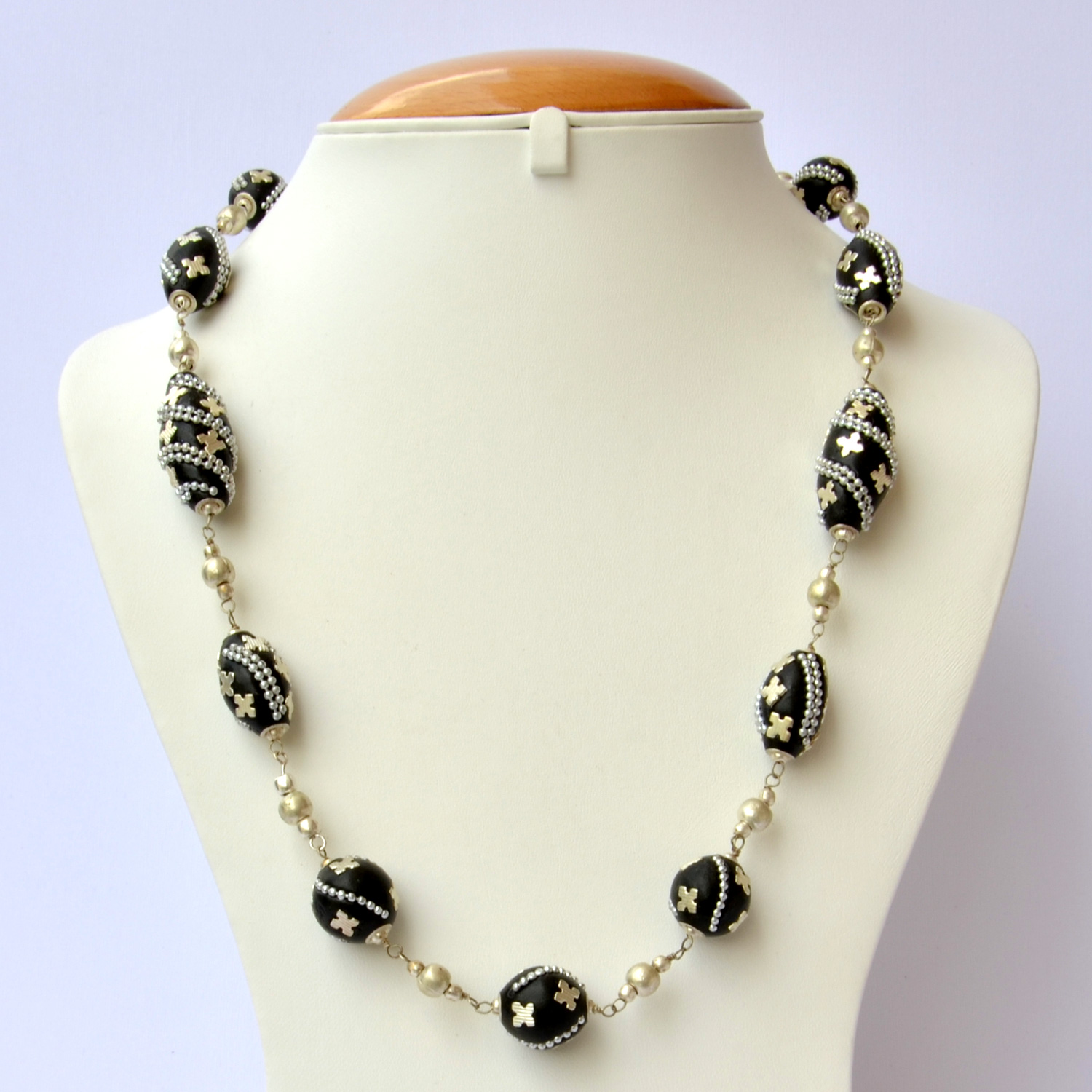 Handmade Black Necklace Studded with Metal Chain & Accessories | Maruti ...