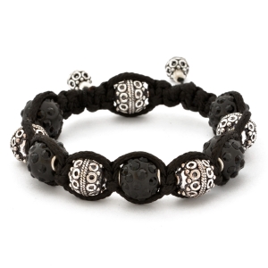 Shamballa Bracelet With Black Rhinestone Beads & Copper Beads | MSBR-156