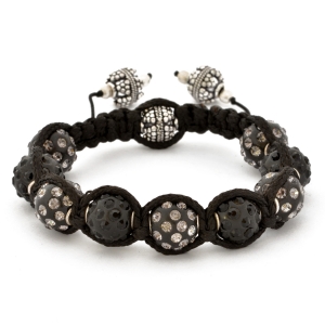 Shamballa Bracelet With Black Beads in Black & Gray Rhinestones | MSBR-158