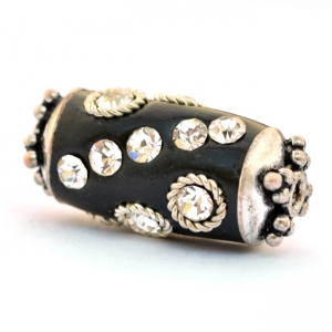 Black Beads Studded with Metal Rings & Rhinestones