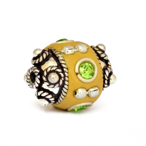 Yellow Beads Studded with Metal Rings + Balls & Rhinestones
