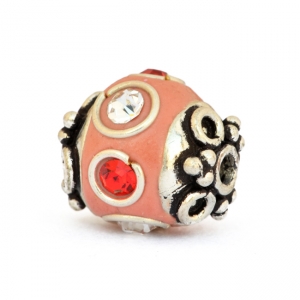 Pink Beads Studded with Metal Rings & Red + White Rhinestones