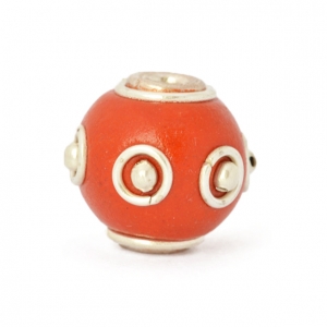 Red Round Beads Studded with Metal Rings & Metal Balls