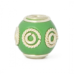 Green Round Kashmiri Beads Studded with Silver Plated Rings