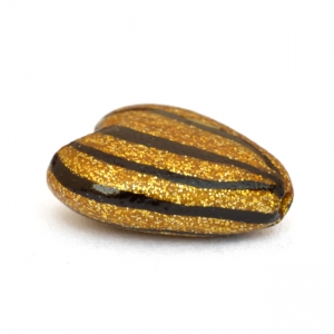 Golden Heart Beads with Black Stripes