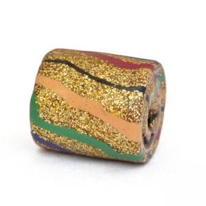 Golden Cylindrical Beads with Multicolor Stripes