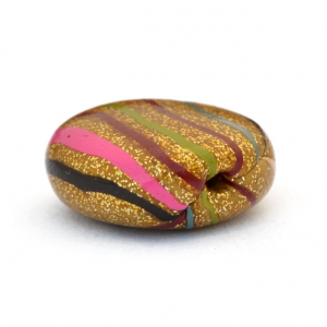 Golden Tablet Beads with Multicolor Stripes
