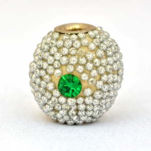 Kashmiri Beads Studded with Silver Grains & Green Rhinestones