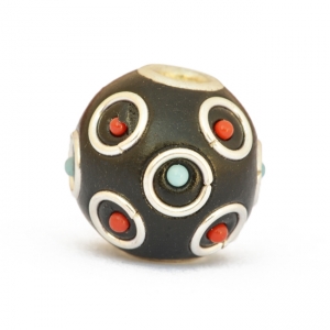 Black Kashmiri Beads Studded with Metal Rings & Grains