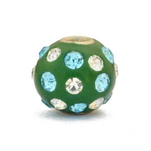 Green Kashmiri Beads Studded with White + Aqua Rhinestones