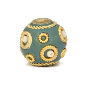 Blue Kashmiri Beads Studded with Metal Rings & Seed Beads