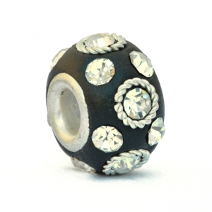 Black Euro Style Beads Studded with Metal Rings & Rhinestones