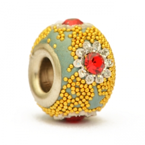 Blue Euro Style Bead Studded with Rhinestones, Grains & Accessories