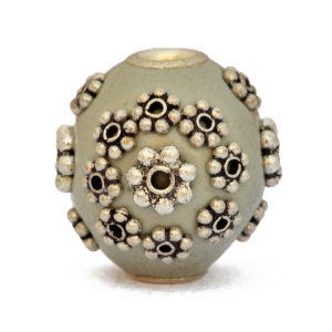 Gray Kashmiri Beads Studded Silver Plated Flowers