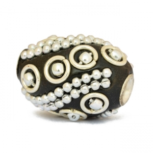 Black Kashmiri Beads Studded with Metal Chains, Rings & Balls