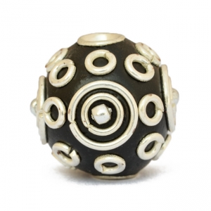 Black Kashmiri Beads Studded with Metal Rings + Balls