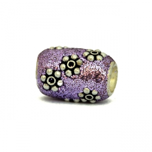 Purple Glitter Beads Studded with Silver Plated Flowers
