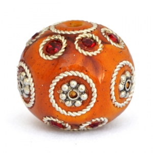 Orange Beads Studded with Metal Flowers + Rings & Rhinestones