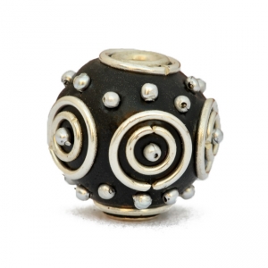 Black Kashmiri Beads Studded with Metal Rings & Metal Balls